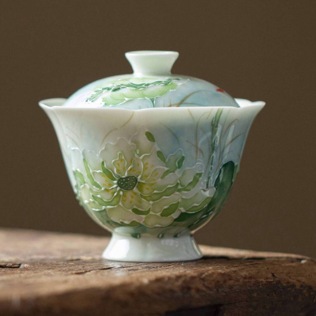 Hand-Painted Lotus Underglaze Gaiwan