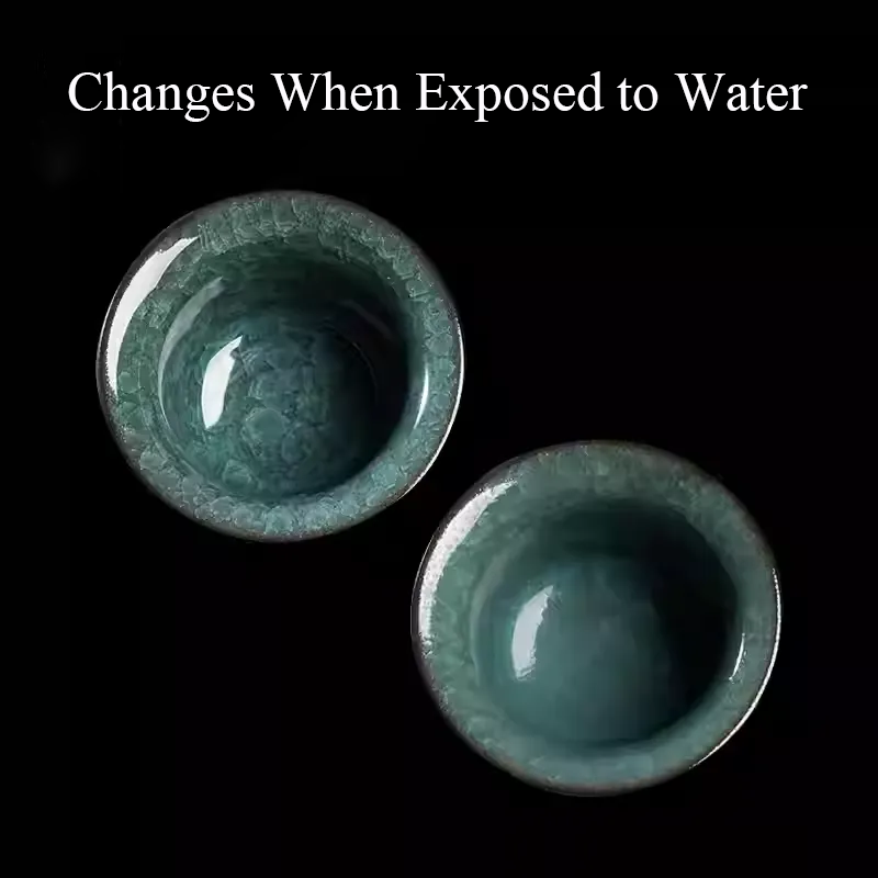 Ice‑Crackle Glaze Ceramic Teacup – Celadon‑Green-Crackle (180 ml each)