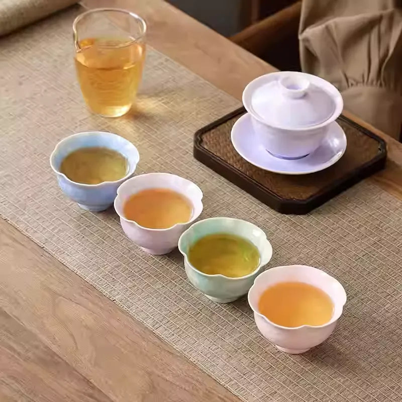 Kiln‑Transmutation Crystalline‑Glaze Tea Cup Set