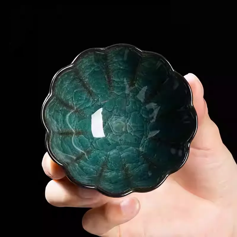 Ice‑Crackle Glaze Ceramic Teacup – Celadon‑Green-Crackle (180 ml each)