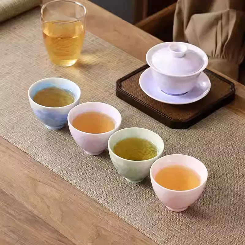 Kiln‑Transmutation Crystalline‑Glaze Tea Cup Set