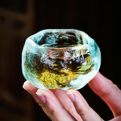 Sky-Blue Liuli Glass Teacup – Translucent & Ethereal With Gift Box