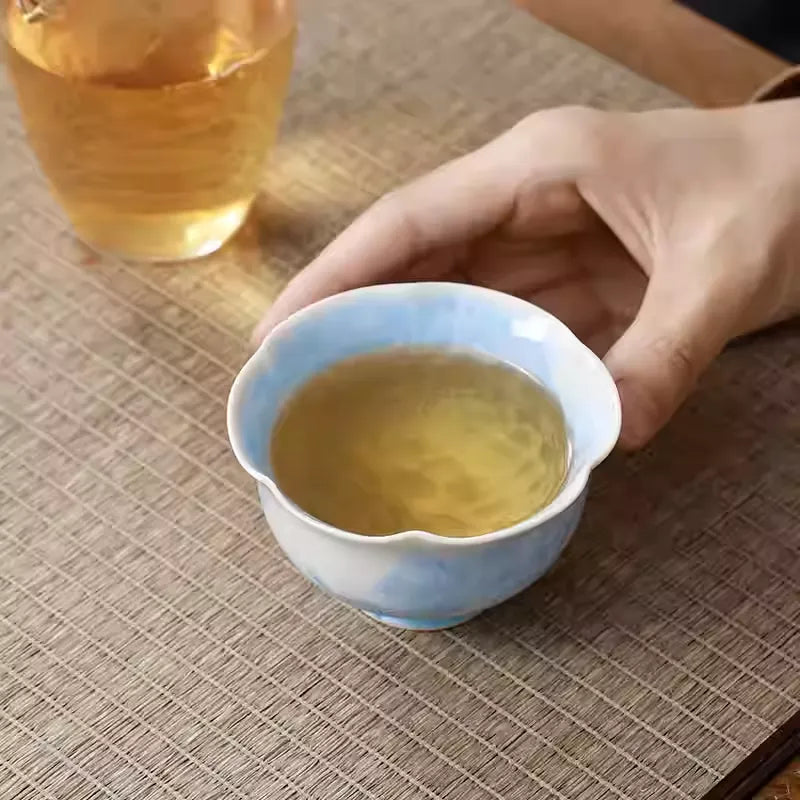 Kiln‑Transmutation Crystalline‑Glaze Tea Cup Set