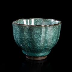 Ice‑Crackle Glaze Ceramic Teacup – Celadon‑Green-Crackle (180 ml each)
