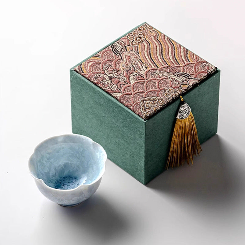 Crystalline-Glaze Flower-Rim Teacup