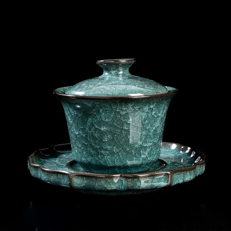 Ice‑Crackle Glaze Ceramic Teacup – Celadon‑Green-Crackle (180 ml each)