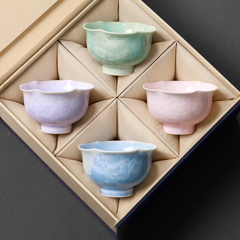 Kiln‑Transmutation Crystalline‑Glaze Tea Cup Set