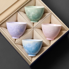 Kiln‑Transmutation Crystalline‑Glaze Tea Cup Set